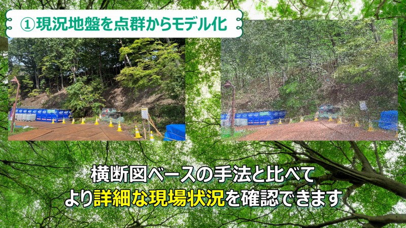 3次元点群データ　現況地盤　メッシュデータ　作成　横断図